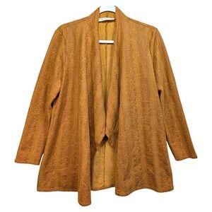Potters Pot Faux Suede Snakeskin Jacket Cardigan S Cognac Brown Open Front Boho